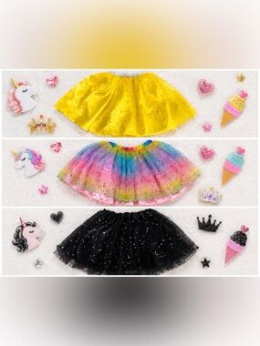 Girls Sparkly Tulle Tutu Skirt Lot Rainbow Black Yellow Dress Up 3-Pack size 5/6